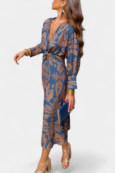 Ema Maxi Haljina s V Izrezom i Prednjim Čvorom