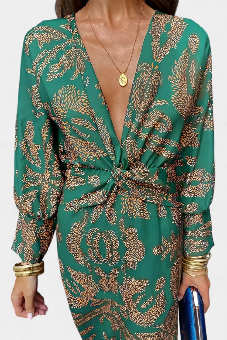 Ema Maxi Haljina s V Izrezom i Prednjim Čvorom