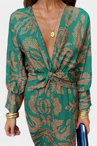 Ema Maxi Haljina s V Izrezom i Prednjim Čvorom