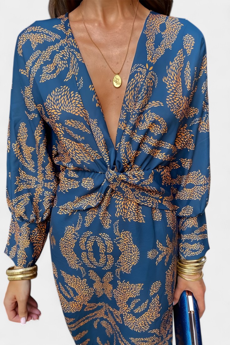 Ema Maxi Haljina s V Izrezom i Prednjim Čvorom