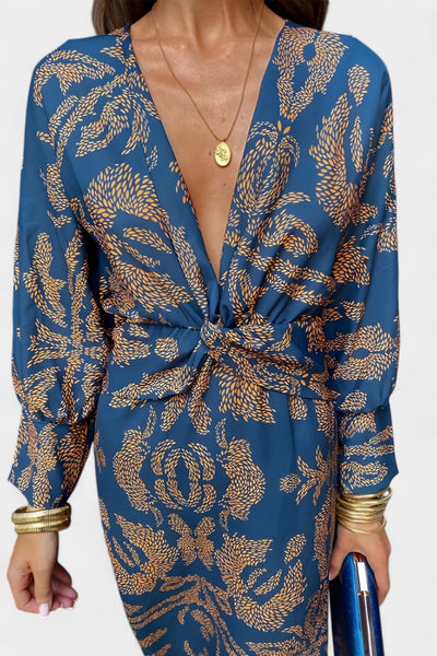 Ema Maxi Haljina s V Izrezom i Prednjim Čvorom