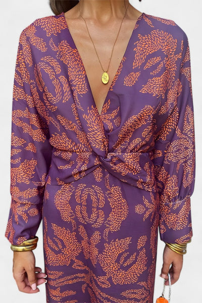 Ema Maxi Haljina s V Izrezom i Prednjim Čvorom